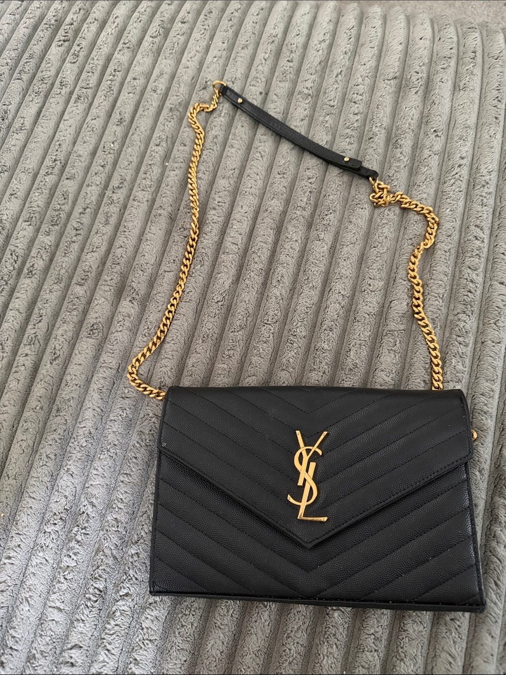 Saint Laurent Black Chevron Quilted Leather Crossbody with Gold Hardware